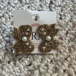 Gold Beaded Bow Earrings